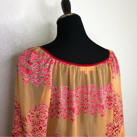Hale Bob orange and pink sheer floral silk top size Large - Picture 15 of 16
